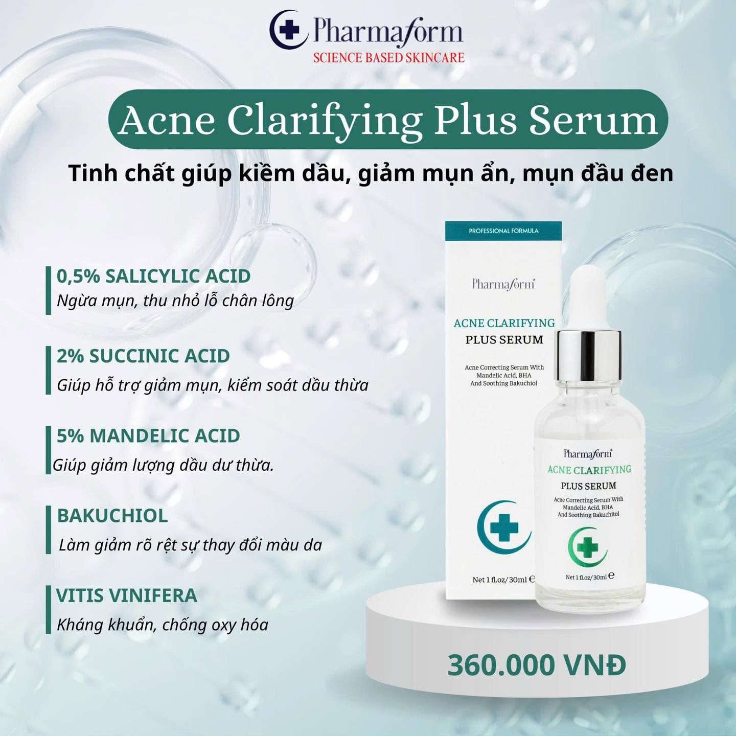 Tinh chất chuyên biệt cho da dễ nổi mụn hỗ trợ cải thiện khuyết điểm thường gặp sau mụn Pharmaform Acne Plus Serum.jpg