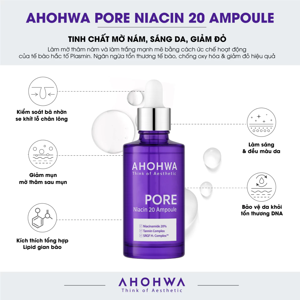 Tinh chất dưỡng trắng se khít lỗ chân lông Ahohwa Pore Niacin 20 Ampoule.webp