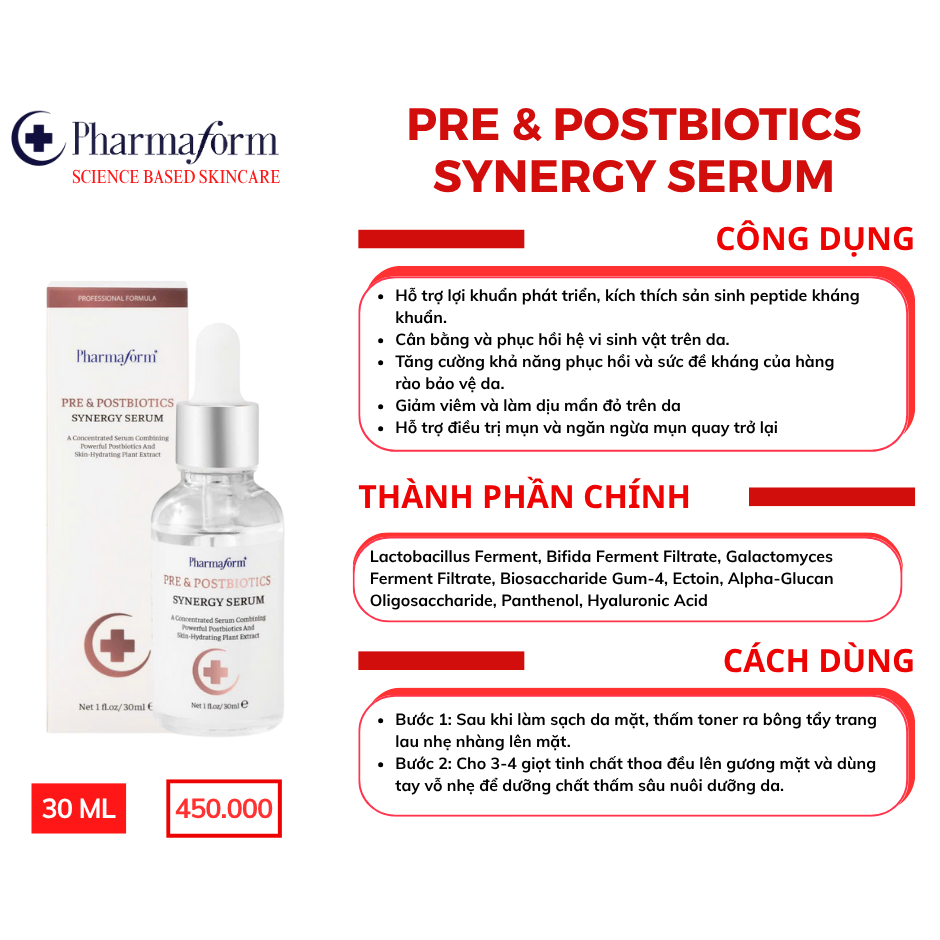 Tinh chất hỗ trợ cân bằng củng cố hệ vi sinh vật trên da, phục hồi và cải thiện sức khỏe tổng thể của làn da Pharmaform Pre & Postbiotics Synergy Serum.jpg