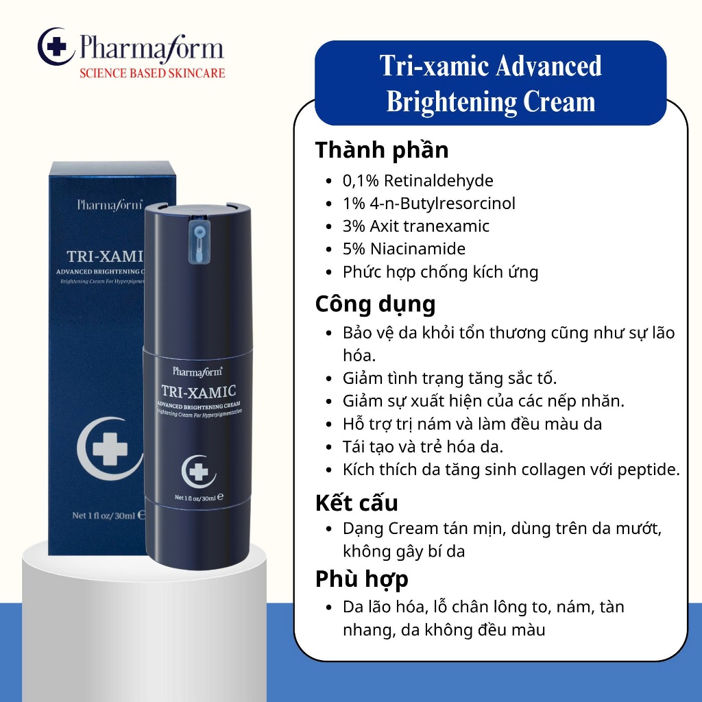 Tinh chất hỗ trợ sáng da, cải thiện tình trạng da xỉn màu Pharmaform Tri-xamic Advanced Brightening Cream.jpg