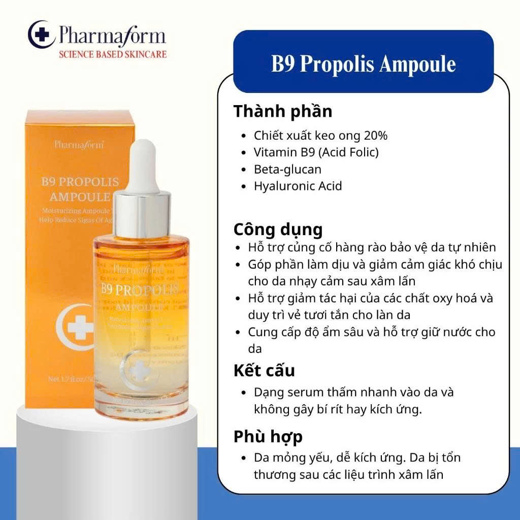 Tinh chất keo ong hỗ trợ làm dịu chăm sóc da Pharmaform B9 Propolis Ampoule.jpg