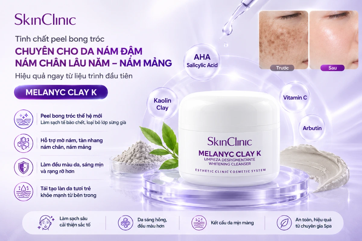 Tinh chất peel bong tróc chuyên cho da nám đậm nám chân lâu năm nám mảng do dùng kem trộn SkinClinic Melanyc Clay.webp