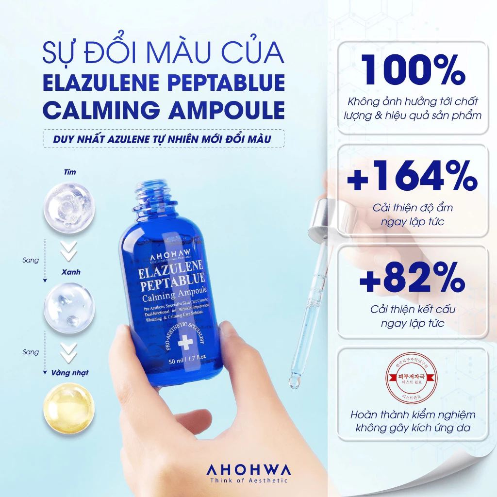 Tinh chất phục hồi trẻ hóa tế bào sinh học Ahohwa Elazulene Peptablue Calming Ampoule.webp