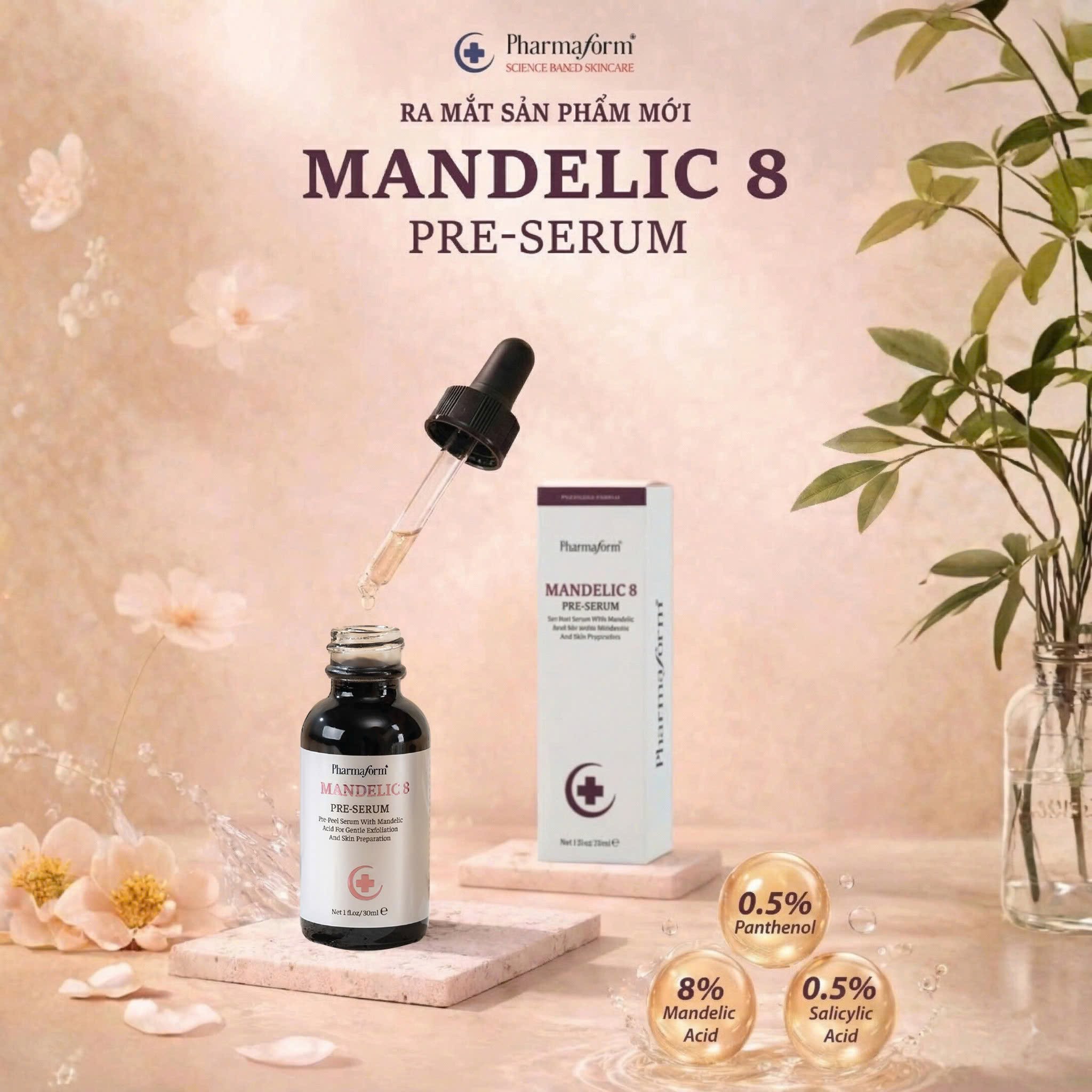Tinh chất tẩy tế bào chết dịu nhẹ làm sạch lỗ chân lông cải thiện bề mặt da Pharmaform Mandelic 8 Pre-Serum.jpg