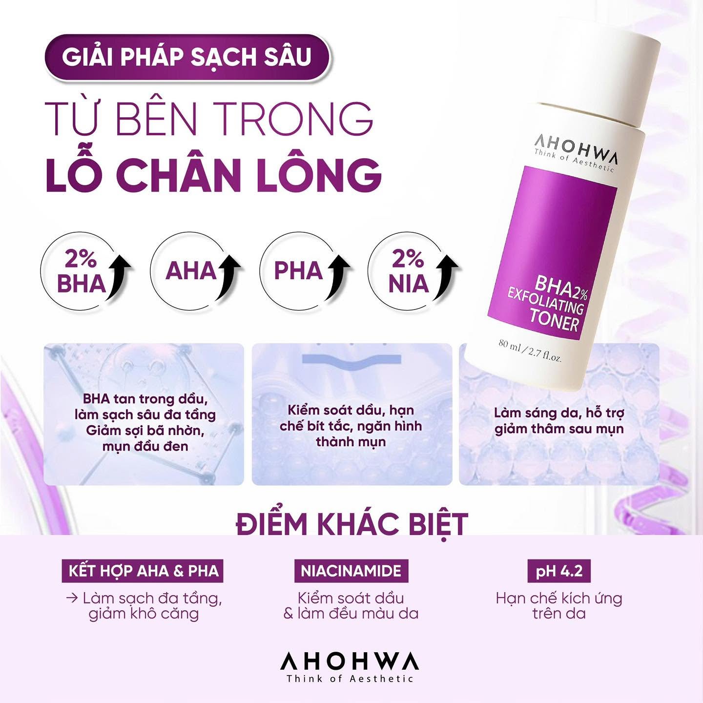 Toner hỗ trợ trị mụn làm sạch bã nhờn thu nhỏ lỗ chân lông Ahohwa BHA Exfoliating Toner.jpg