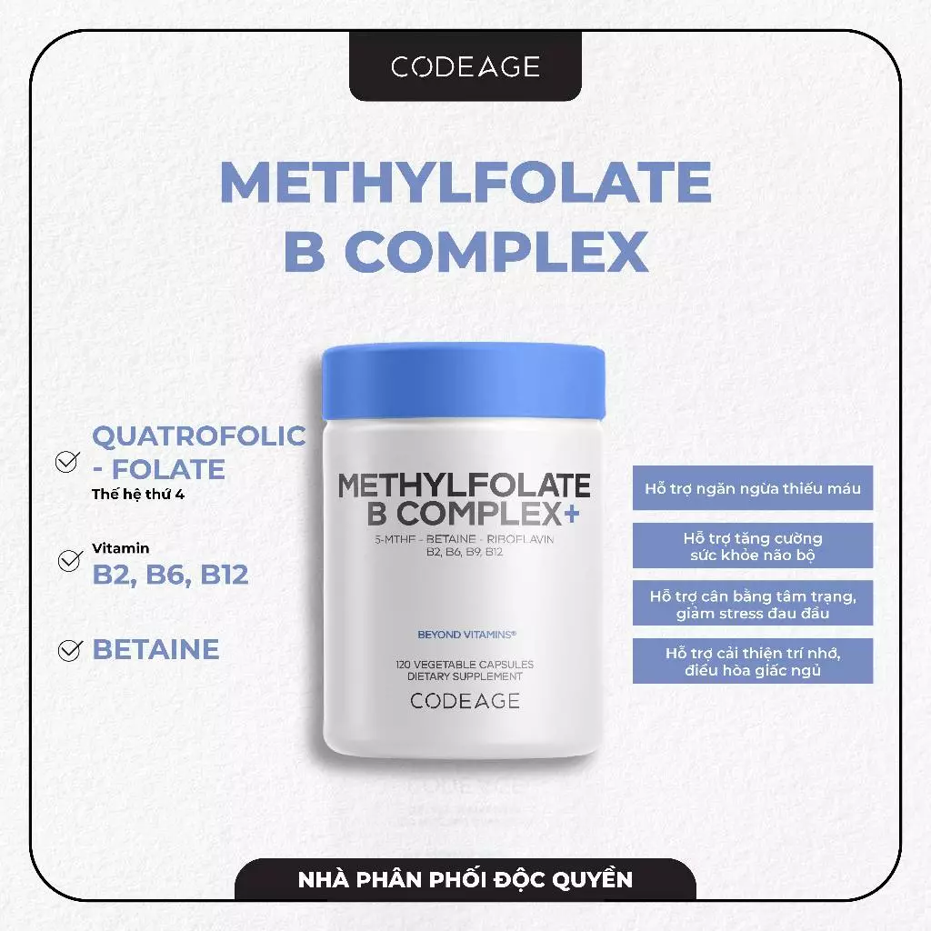 Viên nang hỗ trợ bổ sung vitamin cho cơ thể Codeage Methylfolate B Complex+.webp