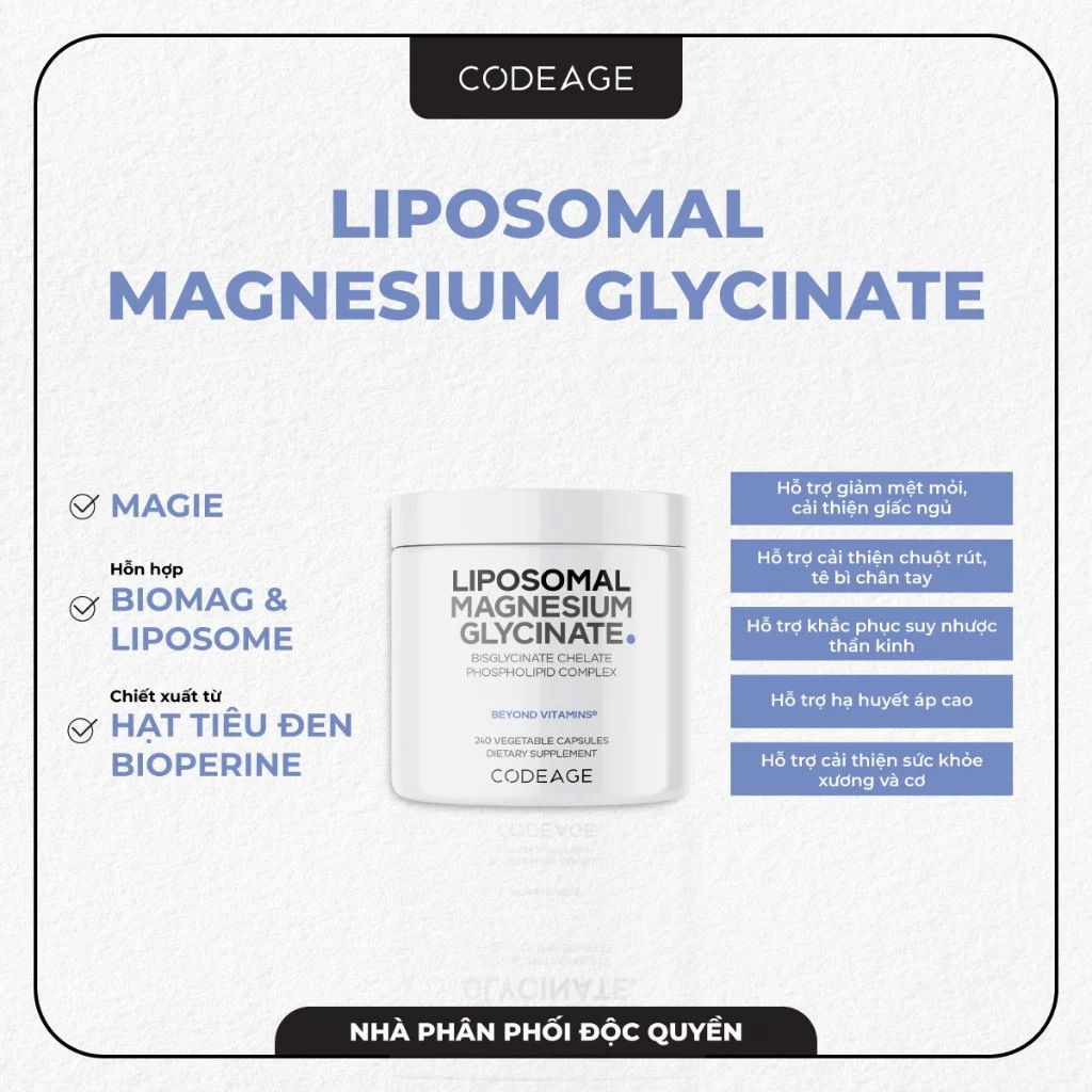 Viên nang hỗ trợ sức khoẻ xương và cơ nâng cao sức bền khi luyện tập Codeage Liposomal Magnesium Glycinate.webp