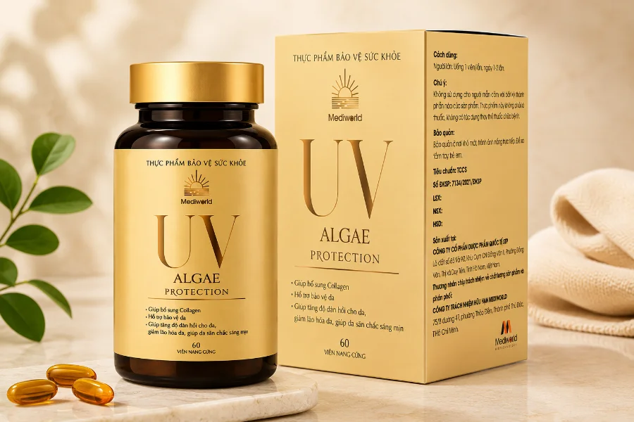 Viên uống hỗ trợ bảo vệ da bổ sung collagen Mediworld UV ALGAE Protection.webp