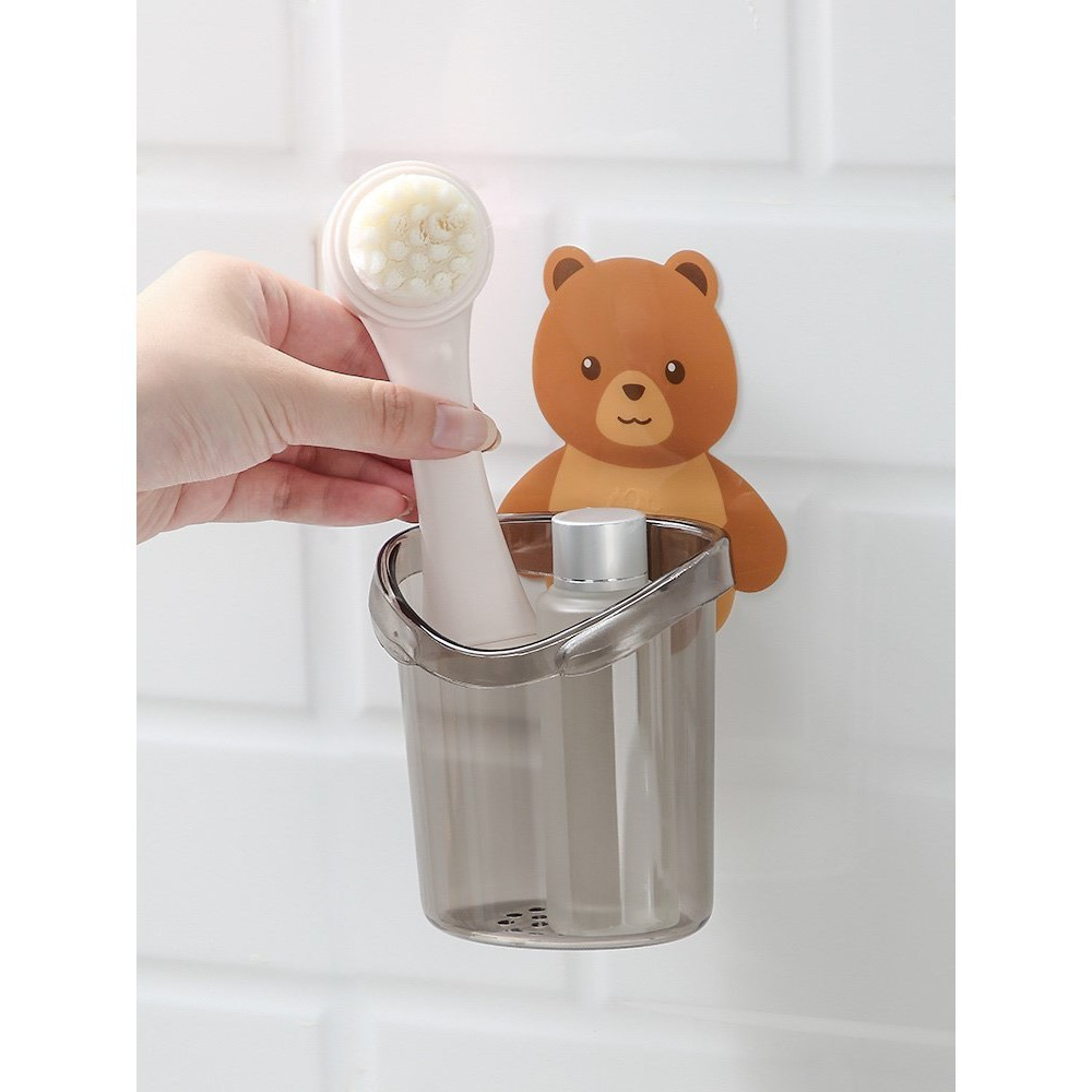 [ HÀNG LOẠI 1 ] Cốc Gấu Dán Tường Để Bàn Chải Đánh Răng Hình Gấu Có Lỗ Thoát Nước Tiện Lợi