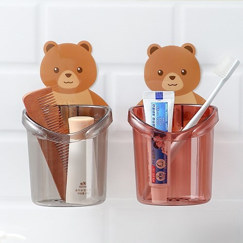 [ HÀNG LOẠI 1 ] Cốc Gấu Dán Tường Để Bàn Chải Đánh Răng Hình Gấu Có Lỗ Thoát Nước Tiện Lợi