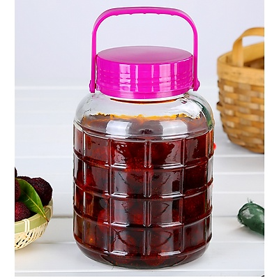 Bình Ngâm Rượuu, siro Thủy Tinh Nắp Tím/Đỏ Quai Xách Nhiều Size