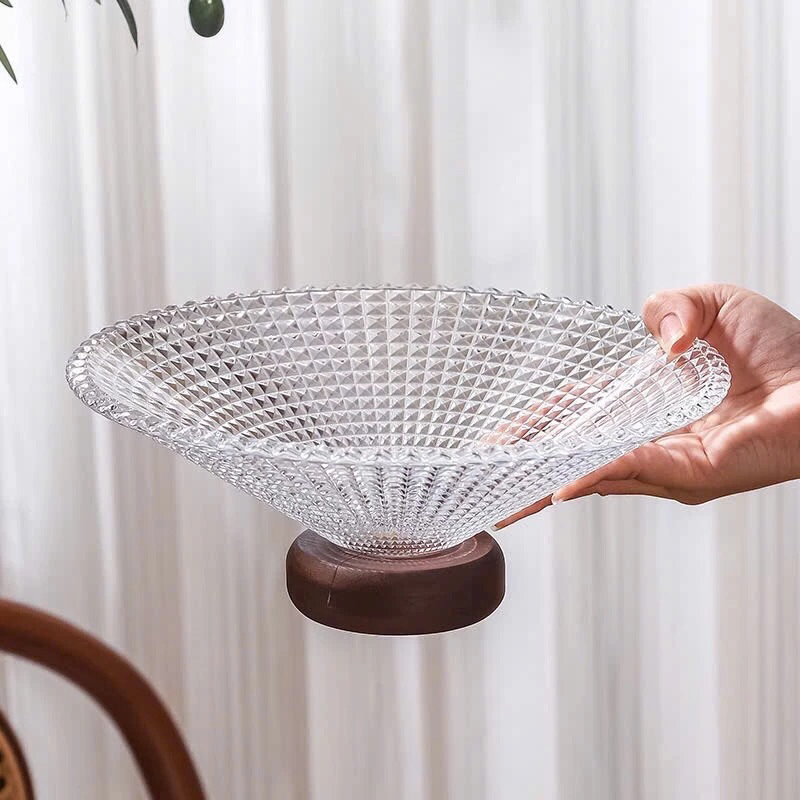 Đĩa thuỷ tinh đế gỗ , tránh trầy xước bàn và tiếng động (đường kính 25cm)