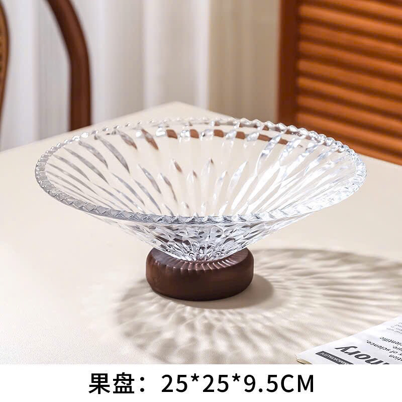 Đĩa thuỷ tinh đế gỗ , tránh trầy xước bàn và tiếng động (đường kính 25cm)