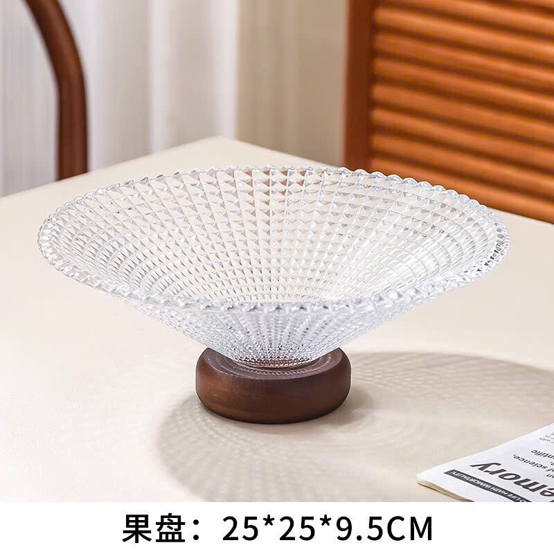 Đĩa thuỷ tinh đế gỗ , tránh trầy xước bàn và tiếng động (đường kính 25cm)