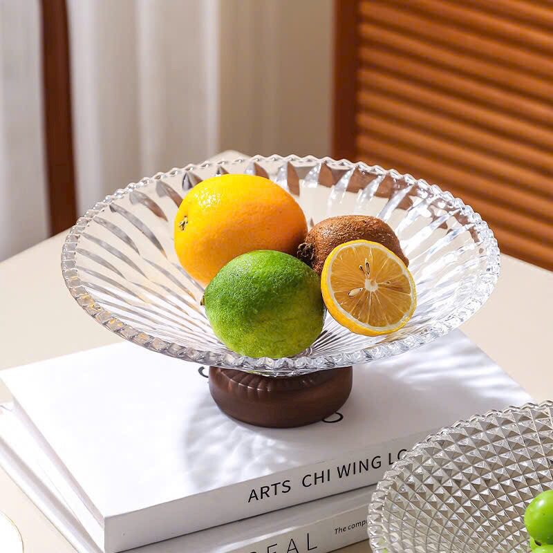 Đĩa thuỷ tinh đế gỗ , tránh trầy xước bàn và tiếng động (đường kính 25cm)