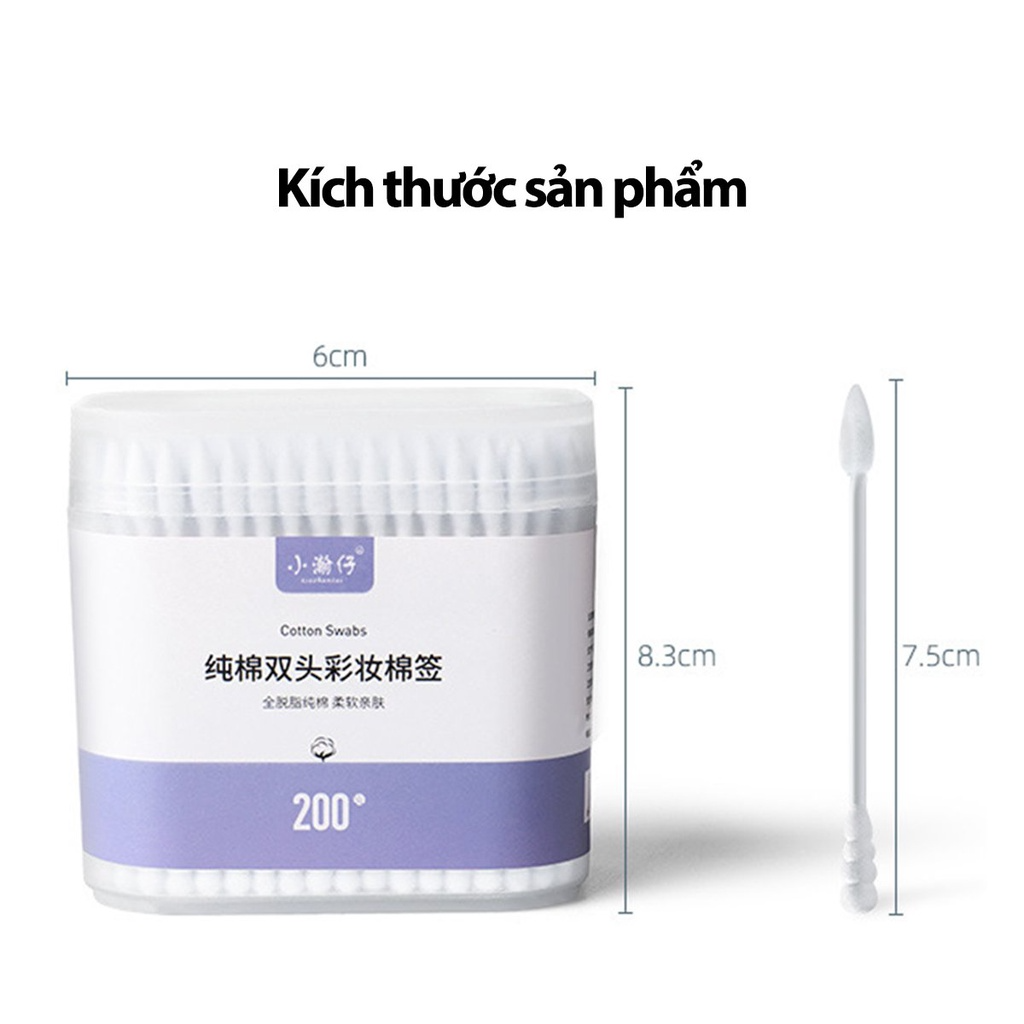 Hộp 200 Chiếc Tăm Bông Ngoáy Tai 2 Đầu Dùng 1 Lần Tiện Lợi - Hộp 200 chiếc