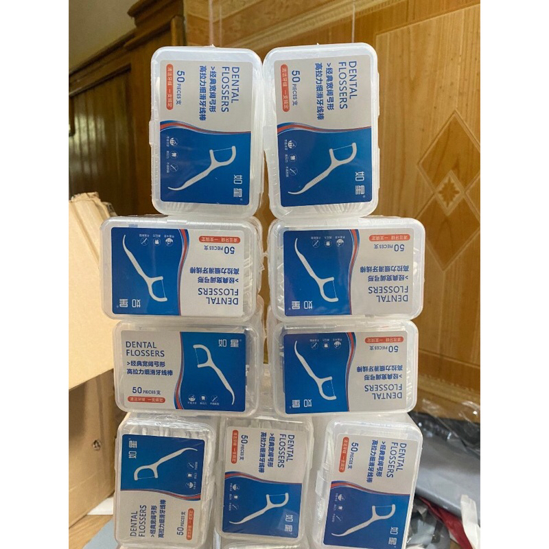 Hộp 50 Chiếc Tăm Chỉ Nha Khoa Tiệt Trùng Sợi Chỉ Mảnh, Tăm Chỉ Nha Khoa Sợi Mảnh Làm Sạch Răng Miệng