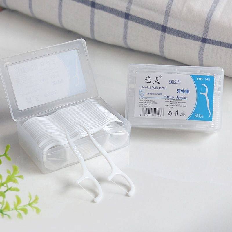 Hộp 50 Chiếc Tăm Chỉ Nha Khoa Tiệt Trùng Sợi Chỉ Mảnh, Tăm Chỉ Nha Khoa Sợi Mảnh Làm Sạch Răng Miệng