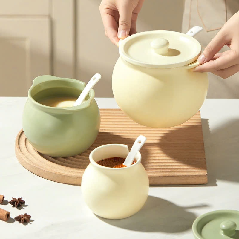 Hũ gốm sành sứ có nắp đựng mỡ lợn kèm thìa, âu sứ gốm đựng mỡ có nắp sang trọng, dung tích 700ml - 1400ml