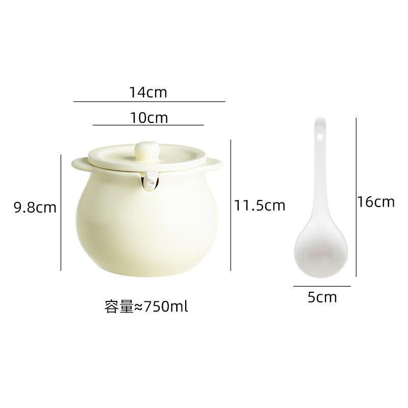 Hũ gốm sành sứ có nắp đựng mỡ lợn kèm thìa, âu sứ gốm đựng mỡ có nắp sang trọng, dung tích 700ml - 1400ml