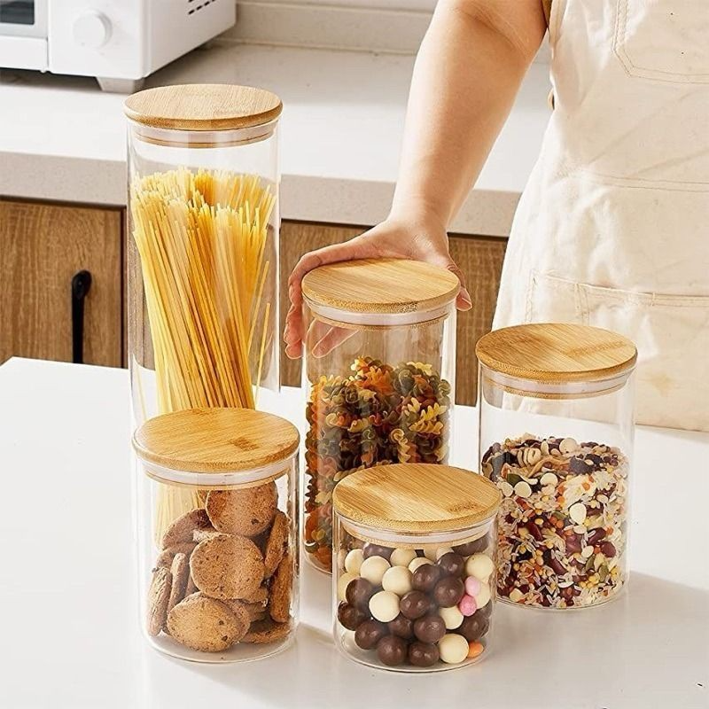 Hũ thủy tinh, lọ thuỷ tinh đựng gia vị nắp gỗ (có gioăng cao su, dung tích 260ml/500ml/750ml/1000ml/1200ml)