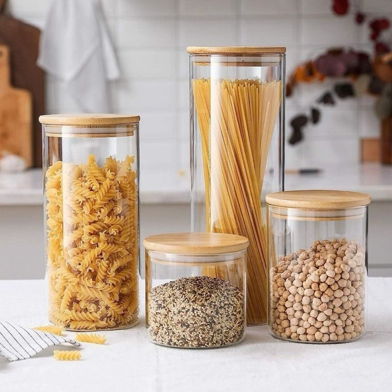 Hũ thủy tinh, lọ thuỷ tinh đựng gia vị nắp gỗ (có gioăng cao su, dung tích 260ml/500ml/750ml/1000ml/1200ml)