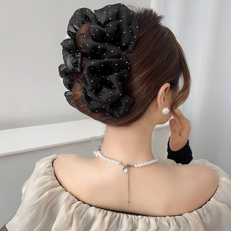Kẹp Tóc Càng Cua Phối Lưới Hình Nơ Cỡ Lớn Phong Cách Hàn Quốc Thanh Lịch Thời Trang Cho Nữ