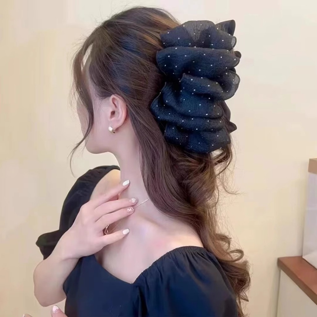 Kẹp Tóc Càng Cua Phối Lưới Hình Nơ Cỡ Lớn Phong Cách Hàn Quốc Thanh Lịch Thời Trang Cho Nữ