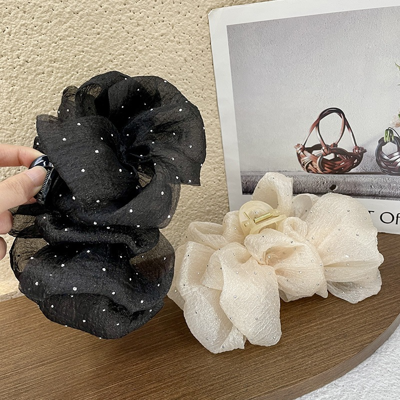 Kẹp Tóc Càng Cua Phối Lưới Hình Nơ Cỡ Lớn Phong Cách Hàn Quốc Thanh Lịch Thời Trang Cho Nữ