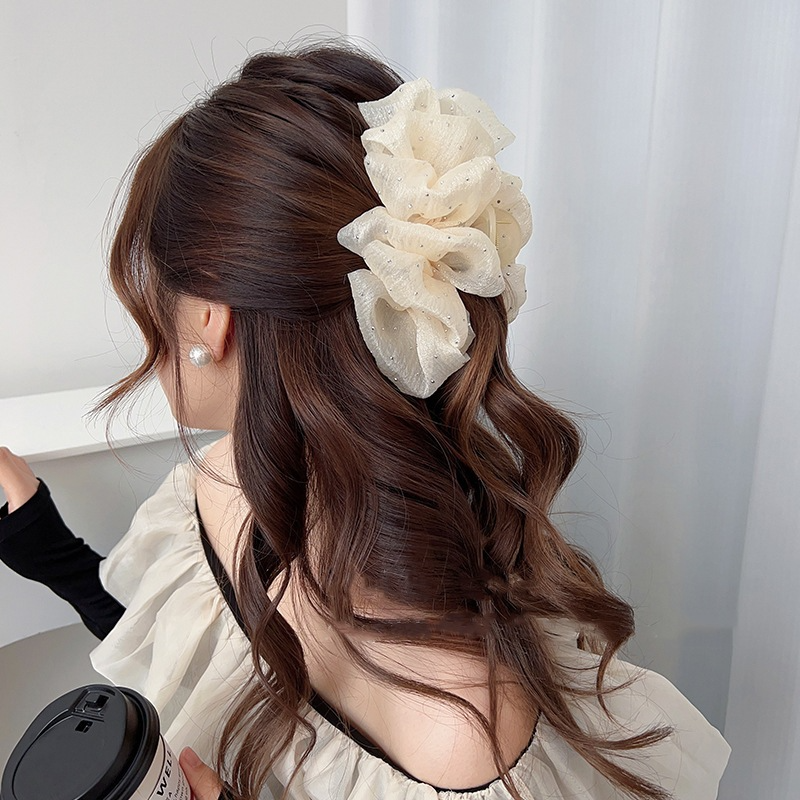 Kẹp Tóc Càng Cua Phối Lưới Hình Nơ Cỡ Lớn Phong Cách Hàn Quốc Thanh Lịch Thời Trang Cho Nữ