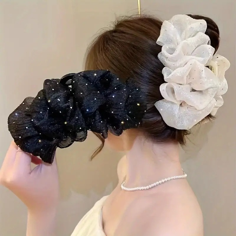 Kẹp Tóc Càng Cua Phối Lưới Hình Nơ Cỡ Lớn Phong Cách Hàn Quốc Thanh Lịch Thời Trang Cho Nữ