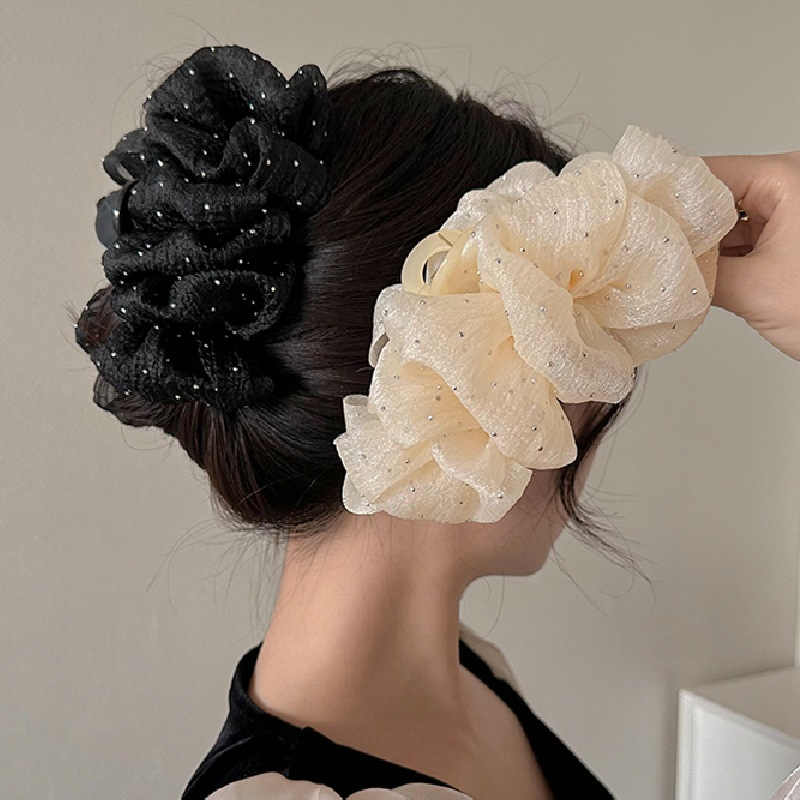 Kẹp Tóc Càng Cua Phối Lưới Hình Nơ Cỡ Lớn Phong Cách Hàn Quốc Thanh Lịch Thời Trang Cho Nữ