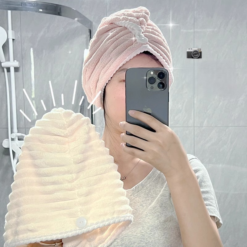 Khăn Ủ Tóc Nhanh Khô , Mũ Quấn Tóc Sóng Nước Mềm Mại Thấm Hút Nước Nhanh Khô Sau Khi Gội Đầu
