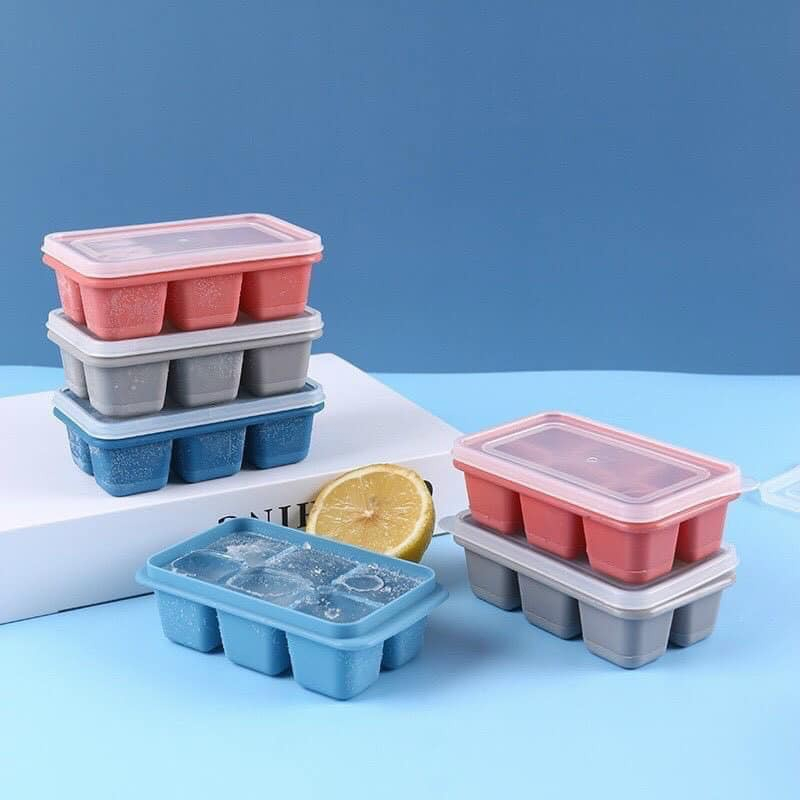 Khay đá, Khay Làm Đá Silicon Có Nắp, Khay làm đá Silicone có nắp đậy