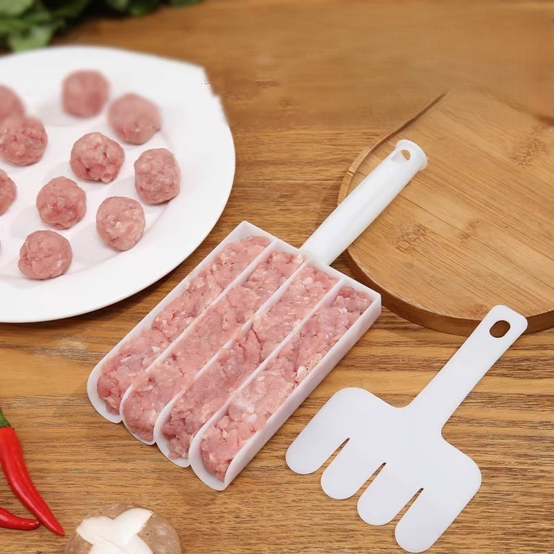 Khuôn Làm Thịt Viên - Dụng Cụ Làm Thịt Cá Viên, Nặn Mọc 4 Ngăn Tiện Lợi