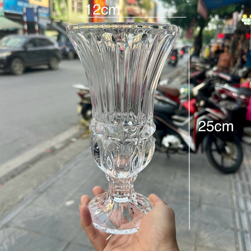 Lọ hoa thuỷ tinh, ly thuỷ tinh cắm hoa phong cách Pháp sang trọng (cao 30cm, loại dày)