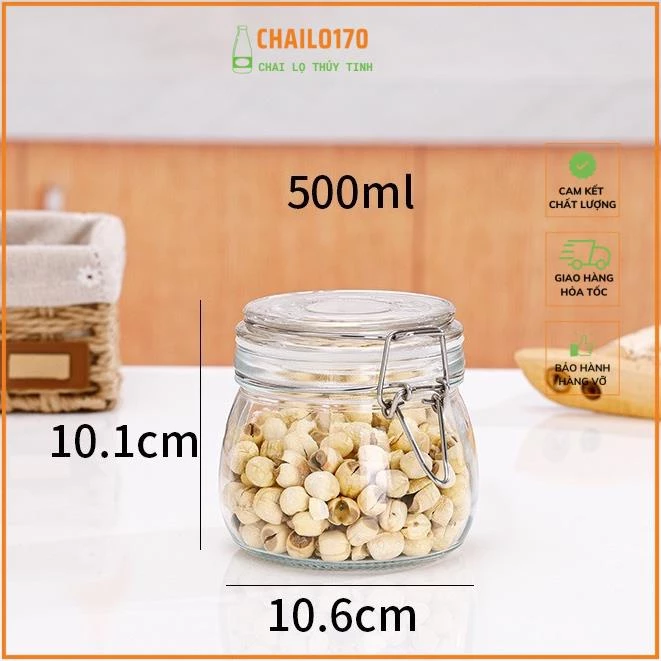 Lọ thủy tinh nắp kẹp inox 500ml - 750ml - 1L- 2L, Hũ thủy tinh nắp cài kín đựng mật ong, đồ khô, ngâm chanh