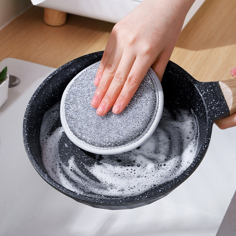 Miếng Bọt Biển Rửa Chén Bát 3 Lớp, Giẻ Rửa Bát Sợi Kim Loại Cọ Xoong Nồi Bát Đĩa Đa Năng Tạo Bọt - Rửa Bát Tròn Bạc