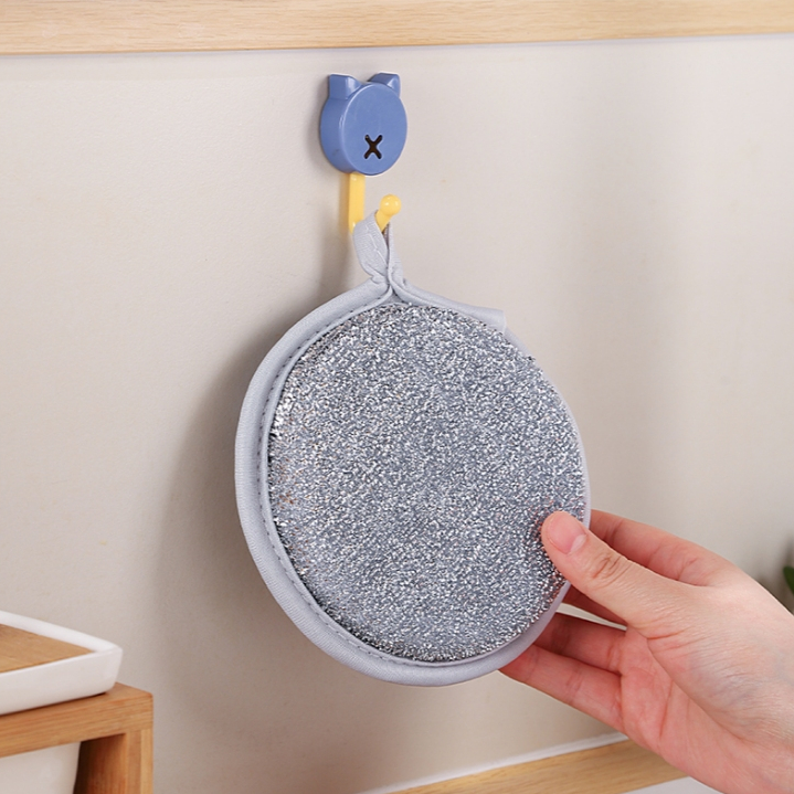 Miếng Bọt Biển Rửa Chén Bát 3 Lớp, Giẻ Rửa Bát Sợi Kim Loại Cọ Xoong Nồi Bát Đĩa Đa Năng Tạo Bọt - Rửa Bát Tròn Bạc