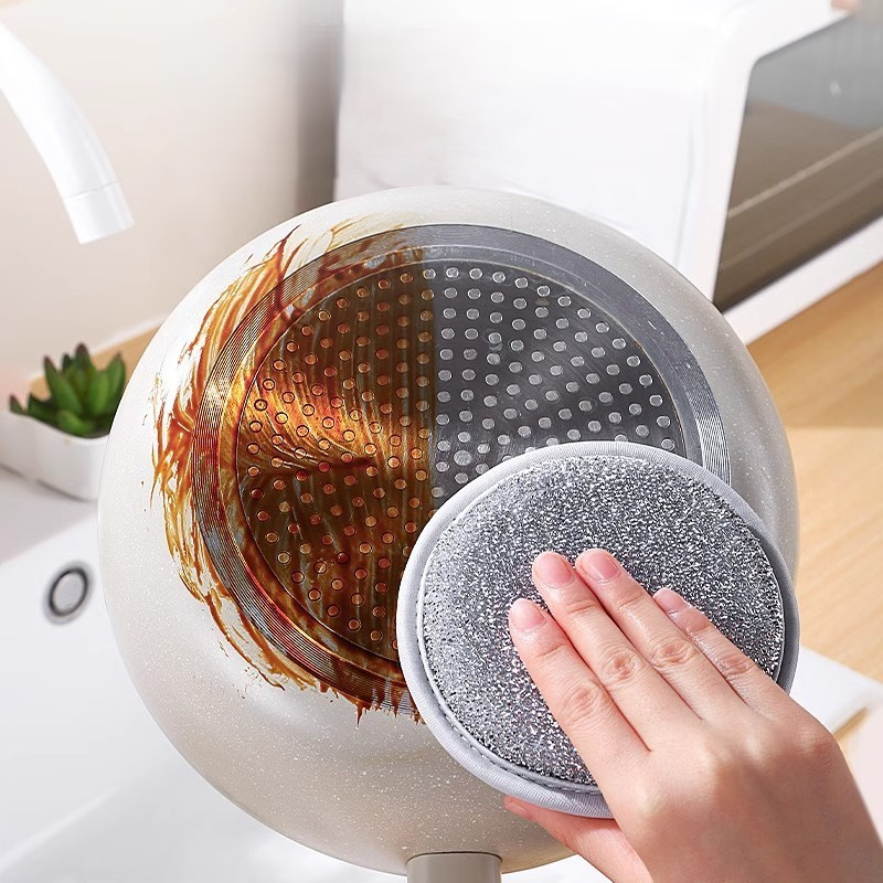 Miếng Bọt Biển Rửa Chén Bát 3 Lớp, Giẻ Rửa Bát Sợi Kim Loại Cọ Xoong Nồi Bát Đĩa Đa Năng Tạo Bọt - Rửa Bát Tròn Bạc