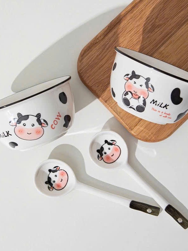 Set 2 bát sứ kèm thìa, bộ Bát Sứ 4 món dễ thương, cao cấp hàng loại 1 đóng gói hộp xốp mẫu mới siêu hot