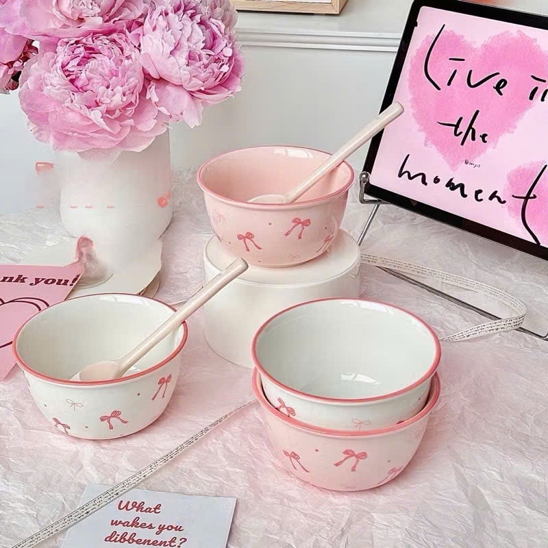 Set 2 bát sứ kèm thìa, bộ Bát Sứ 4 món dễ thương, cao cấp hàng loại 1 đóng gói hộp xốp mẫu mới siêu hot