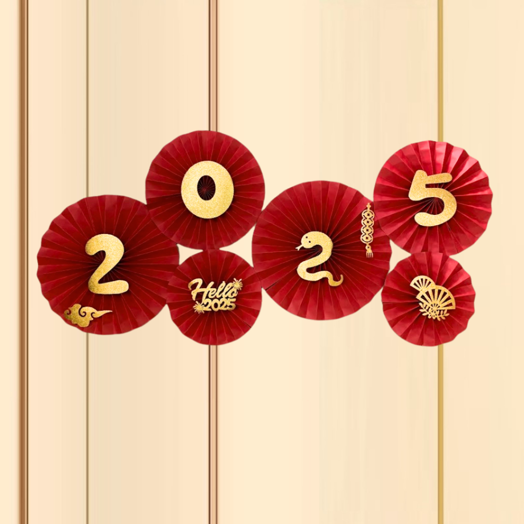 Set 6 Quạt Giấy Đỏ Trang Trí Tết 2025 (nhiều mẫu)