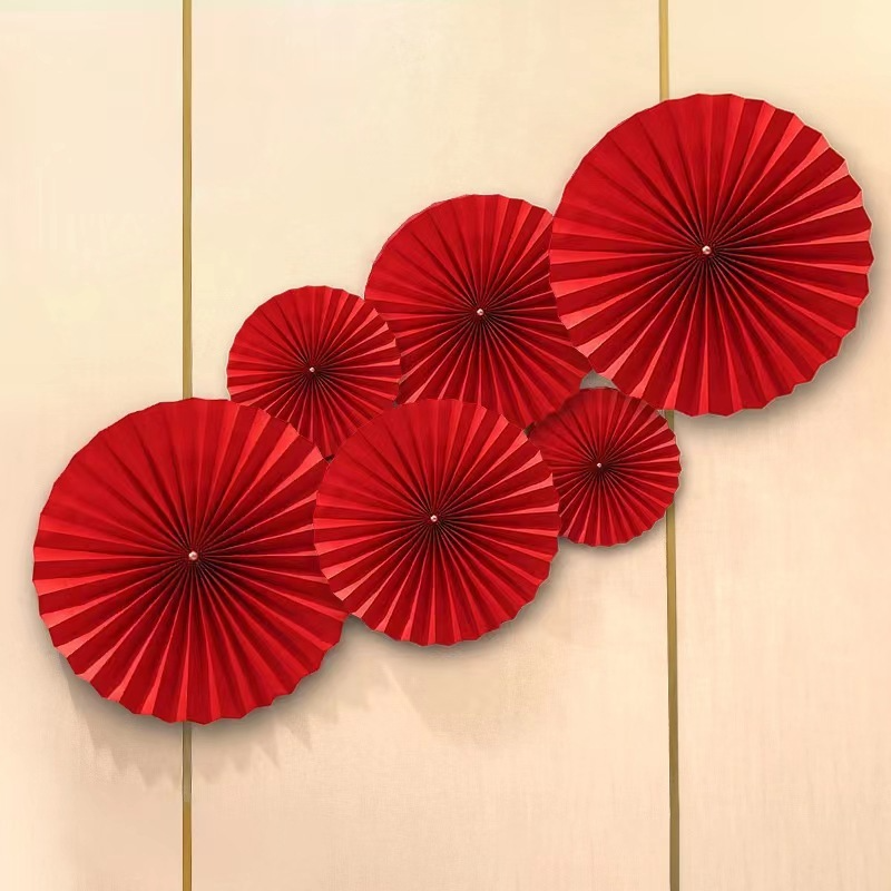 Set 6 Quạt Giấy Đỏ Trang Trí Tết 2025 (nhiều mẫu)