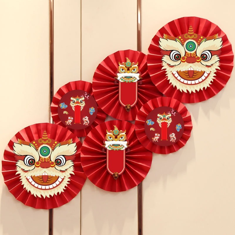 Set 6 Quạt Giấy Đỏ Trang Trí Tết 2025 (nhiều mẫu)