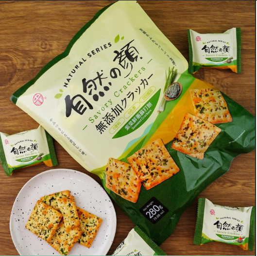 V619 Bánh quy rong biển và hành lá-túi 自然之顏-紫菜鮮蔥蘇打餅 (袋裝) 280g