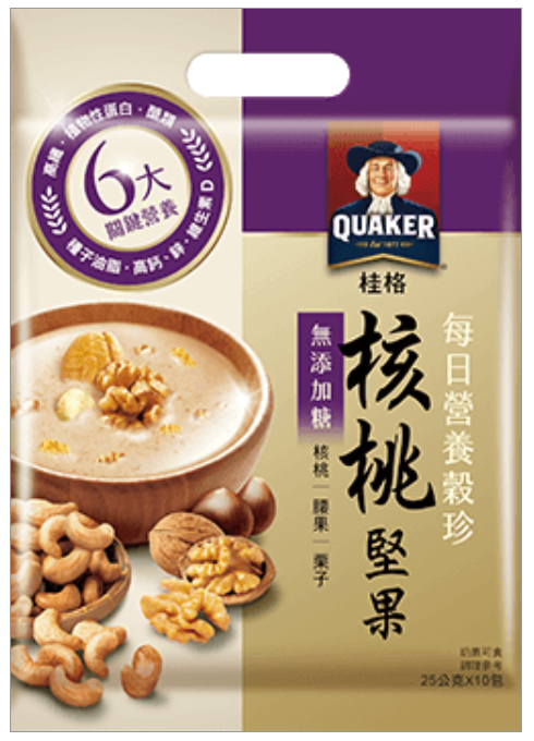 V881 Bột ngũ cốc óc chó Quaker 桂格(無糖)核桃堅果 25g*10包