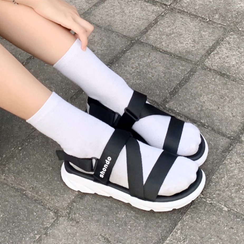F6S003 Giày Shondo sandal nam nữ F6 sport đen trắng F6S003 Đế Bằng