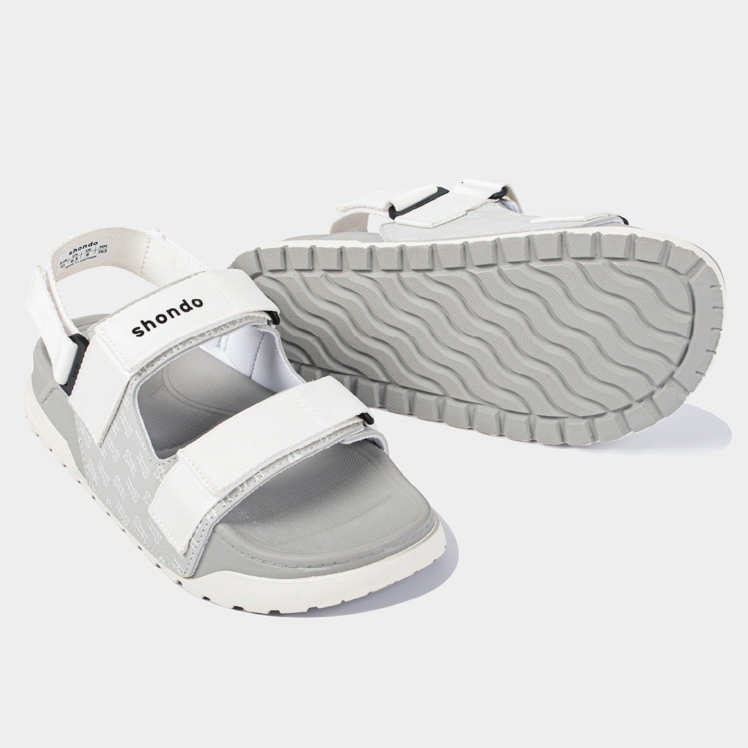 PLA2001W Giày Sandal Nam Nữ Shondo Platy 2 Thời Trang, Êm Chân Màu Xám Trắng PLA2001 Đế Bằng