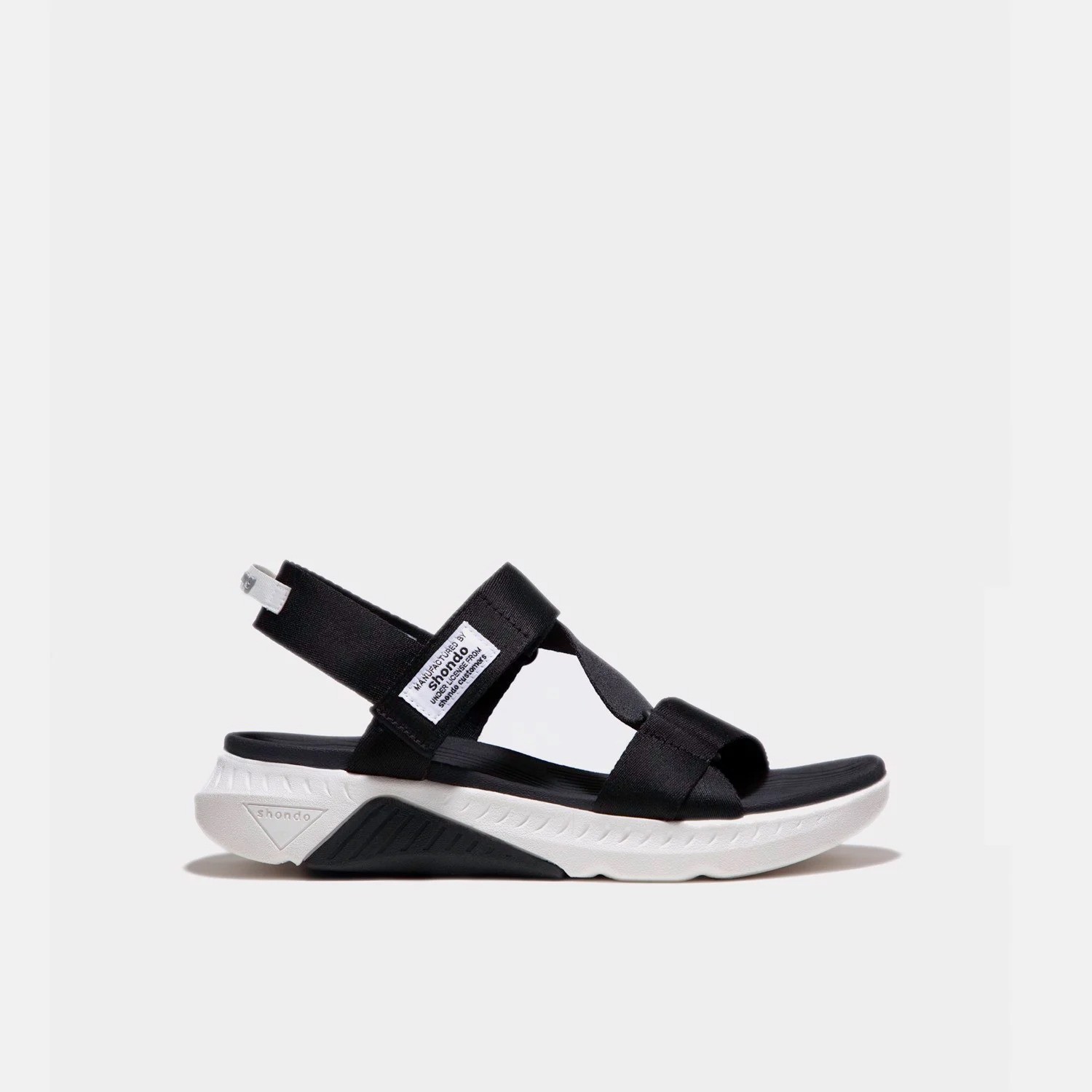 F7R0010 Giày Sandals Unisex Shondo Nam nữ F7 Racing Đế Trắng Phối Đen Quai Đen F7R0010 Đế Bằng
